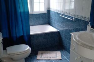 y baño con aseo, bañera y lavamanos. en Caloura Water Accommodation, en Lagoa