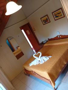 a bedroom with a bed and a mirror at Apart Hotel Géminis in Termas del Daymán