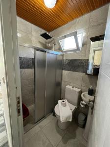 a bathroom with a toilet and a shower at Duranapart Fethiye in Fethiye