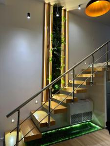 a staircase in a house with a plant at Rent Room 2 Rolandi Apartments in Pogradec