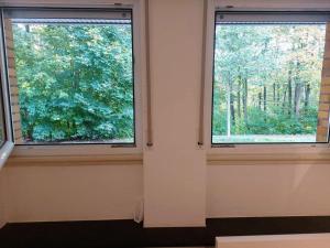 two windows in a room with trees at L8 Street - Leipziger Straße in Kaiserslautern
