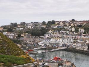 una città con un porto con barche in acqua di Pebble Bay a Brixham