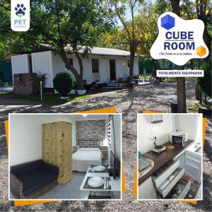 un collage de fotos de una casa con una habitación en Camping las Catalinas, en Riolobos