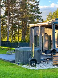 a tiny house with a playground and a swing at Silazari Klapkalnciems in Klapkalnciems