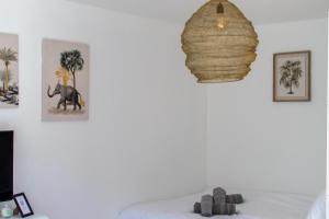 蒙佩利爾的住宿－Studio Clémentine Montpellier，卧室配有大象和墙上的照片