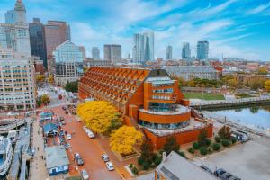 an overhead view of a building in a city at Boston Marriott Long Wharf in Boston