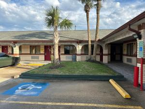 a building with palm trees in a parking lot at Palace Inn I-45 & Bellfort in Houston