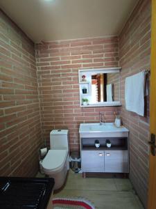 y baño con aseo blanco y lavamanos. en Cabana Bela Vista en Santa Maria do Erval
