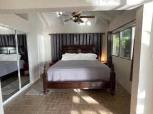 1 dormitorio con 1 cama y ventilador de techo en JJ's Getaway en Cruz Bay
