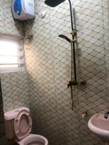 uma casa de banho com um WC e um lavatório em DAVIZZ HOTEL AND SUITES em Asaba