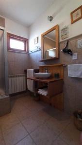 uma casa de banho com um lavatório e um espelho em Buenavida Guesthouse em Ushuaia