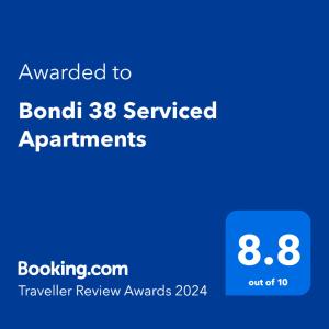 a screenshot of a phone with the text awarded to bond serviced apartments at Bondi 38 Serviced Apartments in Sydney