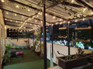 ein Raum voller Topfpflanzen und Lichter in der Unterkunft Hostal CasAlé Usaquén in Bogotá
