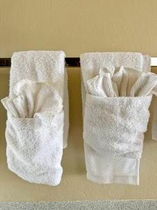 two towels are sitting on a towel rack at Rodeway Inn Boardman - Hermiston in Boardman