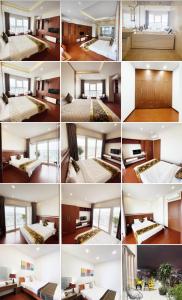 a collage of photos of a bedroom and a living room at Homestay Hạ Long VIP in Ha Long