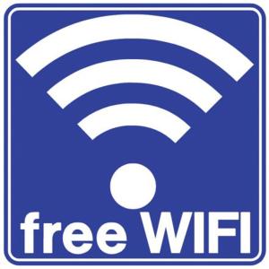 a free wifi sign on a blue at Glaros in Ermioni