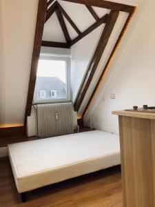 Cama en habitación con ventana en Strasbourg quartier de l’orangerie, en Estrasburgo