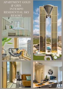 un collage de quatre photos d'un bâtiment dans l'établissement Intempo Gold&Gris Apartment, à Benidorm