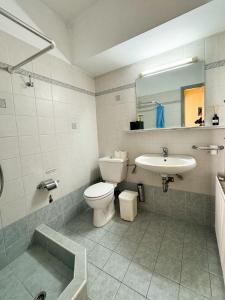 a bathroom with a toilet and a sink at EviaXL Guesthouse in Khrónia
