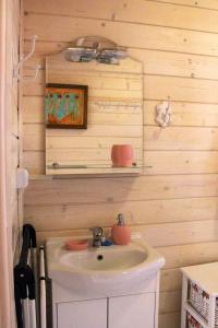 Słoneczne Ranczo - Domki في كرينيتا مورسكا: حمام مع حوض ومرآة