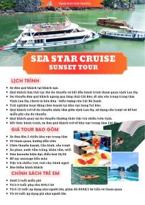 um panfleto para um cruzeiro turístico ao pôr-do-sol em Victor Charlie Hostel em Ilha de Cát Bà