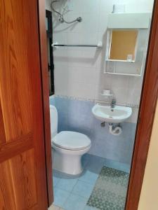 a bathroom with a toilet and a sink at Seafront akwador in Il-Ħamrija