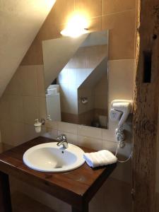 a bathroom with a sink and a mirror at Folwark Polski in Ostrów Wielkopolski