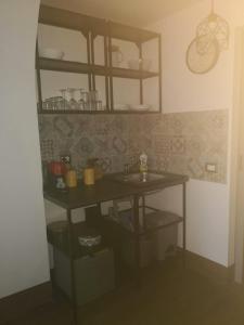 a kitchen with a sink and a shelf at Al piccolo borgo in Trevignano Romano