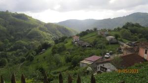 un pequeño pueblo en una colina verde con casas en Casa Rural, paz y naturaleza., 