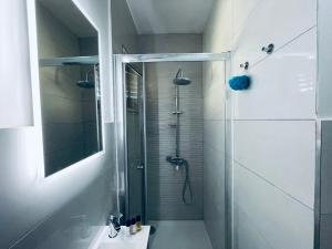 La salle de bains est pourvue d'une douche et d'un lavabo. dans l'établissement Astraluxe, à Fažana