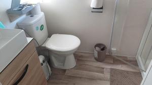 a bathroom with a white toilet and a sink at Mobil-home -Clim, TV, LV- Camping LE LAC DES RÊVES 4 étoiles - MH-A009 in Lattes