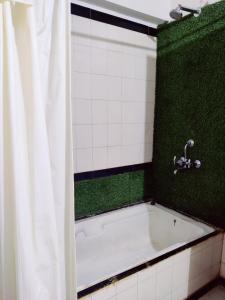 baño con bañera con pared verde en Hotel Shiva's Regency, en Bikaner