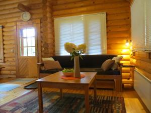 - un salon avec un canapé et une table dans l'établissement Cottage-karaoke Koivikko, à Äänekoski