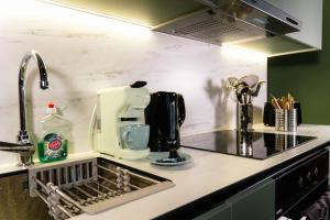 eine Küchentheke mit einem Mixer in einer Spüle in der Unterkunft Capsule Flower - Balneo - Cinema - Billard - Nintendo Switch - Mons Centre in Mons
