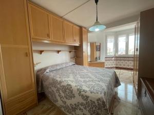 1 dormitorio con 1 cama y armarios de madera en Apartamentos Terrasol Plazamar, en Torre del Mar