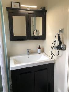un bagno con lavandino e specchio di Bestemors hus ca 3mil utenfor Sortland Sent a Sortland