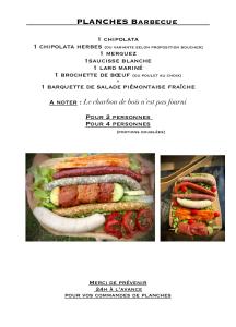 eine Seite eines Flyers mit drei Fotos von Hot Dogs in der Unterkunft Les Chalets du Parc 