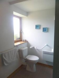 a bathroom with a toilet and a sink and a window at Keranmeriet D near Pont Aven, Concarneau, beaches 15km in Melgven