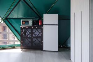 a refrigerator in a room with a green wall at La Cupola dei Trabocchi in Torino di Sangro