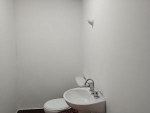 ein weißes Bad mit einem Waschbecken und einem WC in der Unterkunft Casa del Arte in Salta
