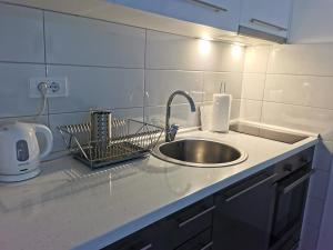 a kitchen counter with a sink and a appliance at Apartmani Iva in Banja Koviljača