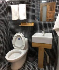 a bathroom with a toilet and a sink at Fengma Feiyang Hostel in Lhasa
