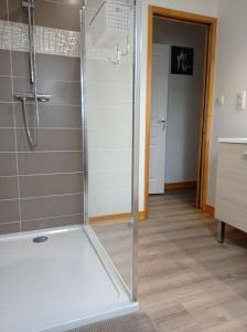 y baño con ducha y puerta de cristal. en L'étable La Villa St Martin, en Pontorson