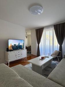 a living room with a couch and a tv at Apartment GeoMo in Mostar