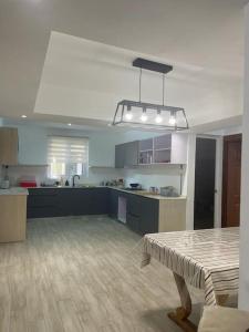 a large kitchen with a table in a room at Spacious Flat in Port Louis in Port Louis