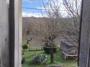 uma janela com vista para um campo e árvores em Casetta dei Rondinelli em Zancona