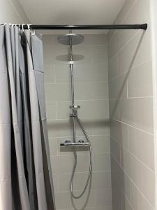 y baño con ducha y cortina de ducha. en Superbe T4 Spacieux et Lumineux IUT-Hôpital-Stade, en Lens