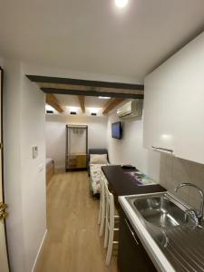 - une cuisine avec un évier et un comptoir dans l'établissement Oasi Central - Appartamento in pieno centro, à Trieste
