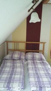 ein Schlafzimmer mit 2 Betten und einer Lampe an der Wand in der Unterkunft Ferienwohnung in Thurnau in Thurnau