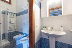 Un baño azul y blanco con lavabo e inodoro. en Four Shades of Pisa Apartments, en Pisa 51 fotos más